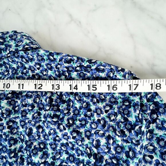 Talbots Ink Blue Purple Green Floral Print Long Sleeve Blouse - Women's 14 - Picture 9 of 11